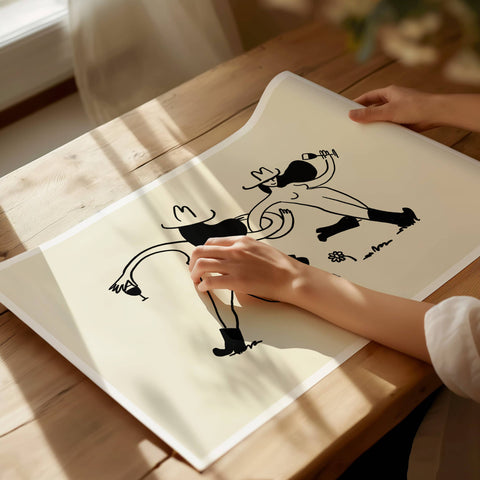 Frolicking Cowgirls With Wine Minimal Western Art Print: Medium
