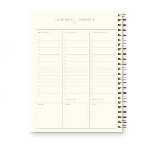 2025 Retro Dated Weekly Planner : Calendar Year: Peppercorn Cover | White Ink