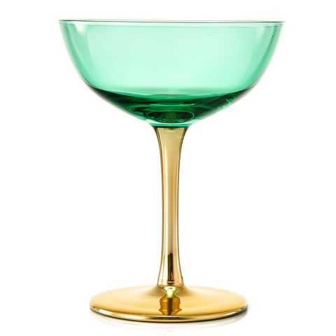 Colored Coupe Art Deco Glasses, Gold | Set of 4 | 12 oz