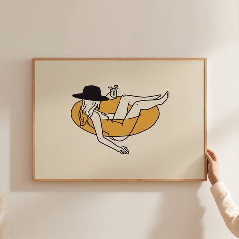 Float Cowgirl Western Art Print Retro Vintage Home Decor: Medium