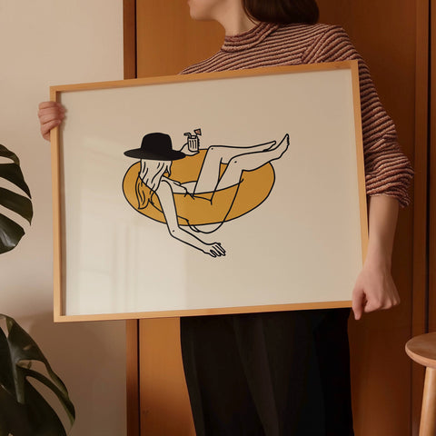 Float Cowgirl Western Art Print Retro Vintage Home Decor: Medium