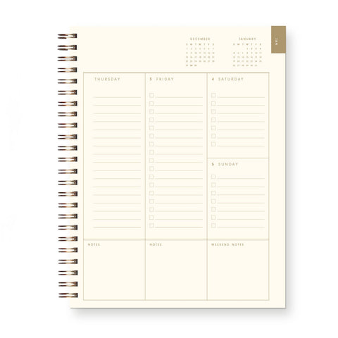 2025 Retro Dated Weekly Planner : Calendar Year: Peppercorn Cover | White Ink