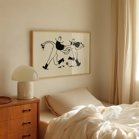 Frolicking Cowgirls With Wine Minimal Western Art Print: Medium