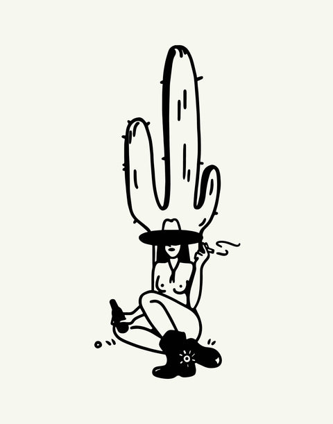 Cowgirl and cactus western inspired minimal art print