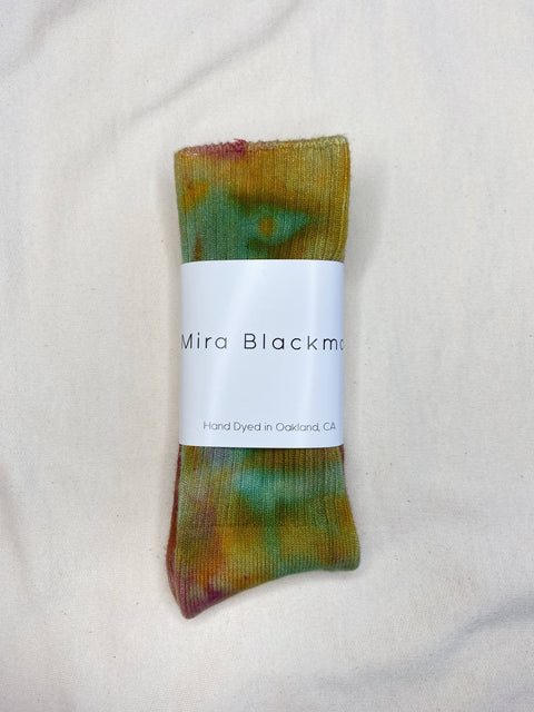 Soft hand dyed bamboo socks in greens and turquoise and pink: Adult