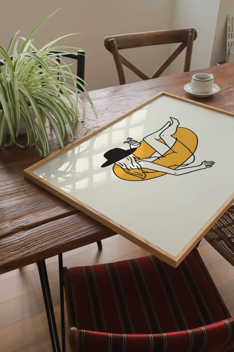 Float Cowgirl Western Art Print Retro Vintage Home Decor: Medium