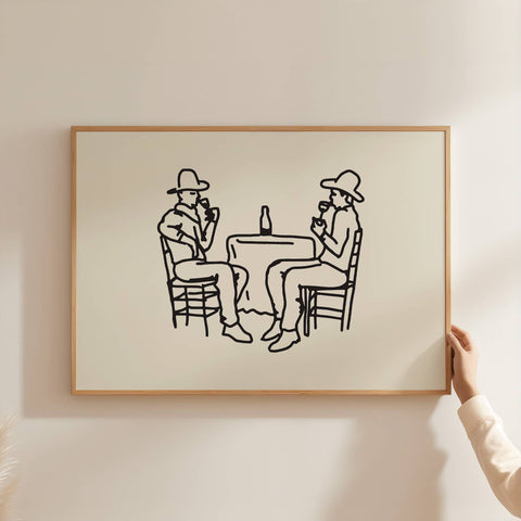 Cowboys & Wine Western Art Print Retro Vintage Home Decor: Large