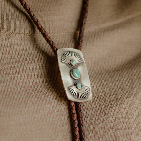 Yarrow Bolo Tie: Dark Brown / Turquoise