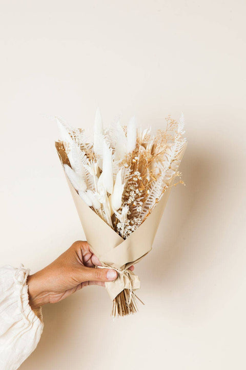 White & Tan Dried Flower Mini Bouquet