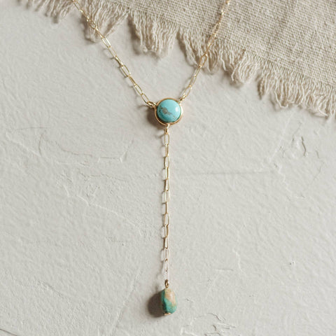 Lariat Necklace // Turquoise // Demi-Fine Gold