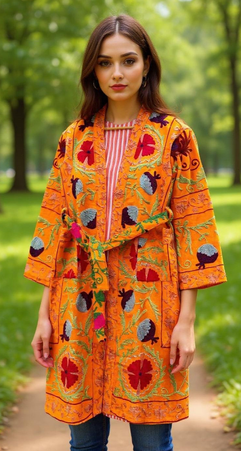 ORANGE SUZANI KIMONO ROBE