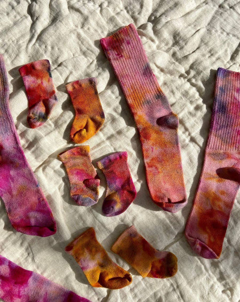 Tie dye super soft bamboo socks in pink and yellow: Adult