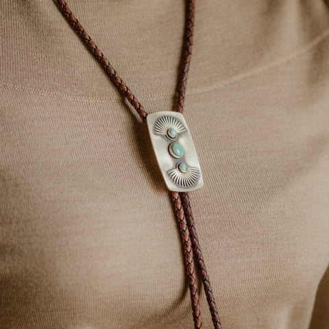 Yarrow Bolo Tie: Dark Brown / Turquoise