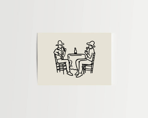 Cowboys & Wine Western Art Print Retro Vintage Home Decor: Large