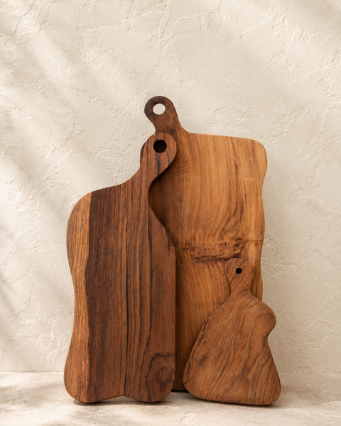 Teak Wavy Charcuterie Boards: Set of 3
