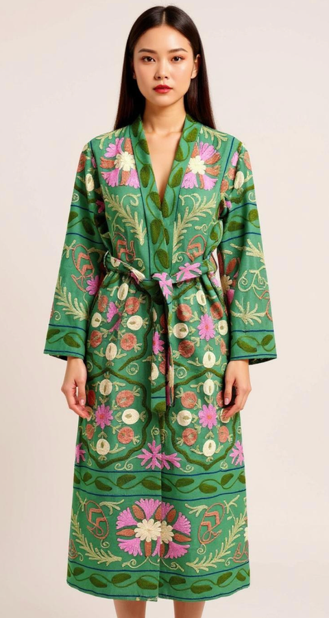 GREEN SUZANI KIMONO ROBE