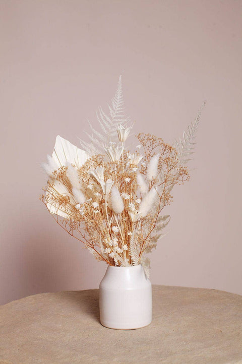 White & Tan Dried Flower Mini Bouquet