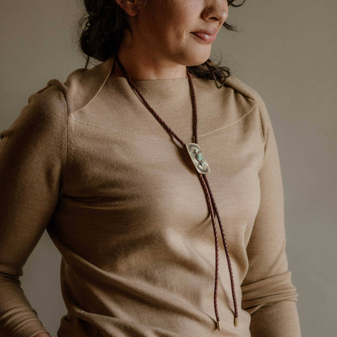 Yarrow Bolo Tie: Dark Brown / Turquoise