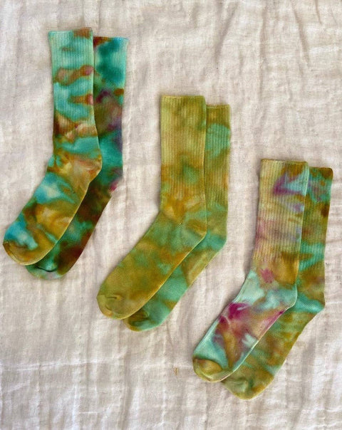 Soft hand dyed bamboo socks in greens and turquoise and pink: Adult